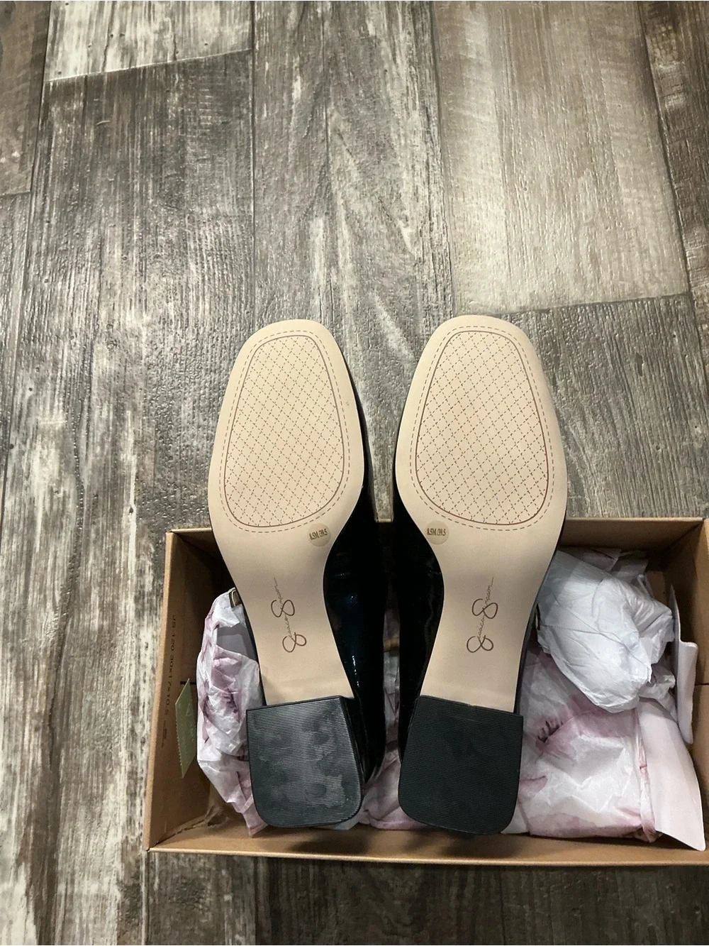 Jessica Simpson Black Patent Mary Jane Pumps with Jeweled Buckle Size 8.5